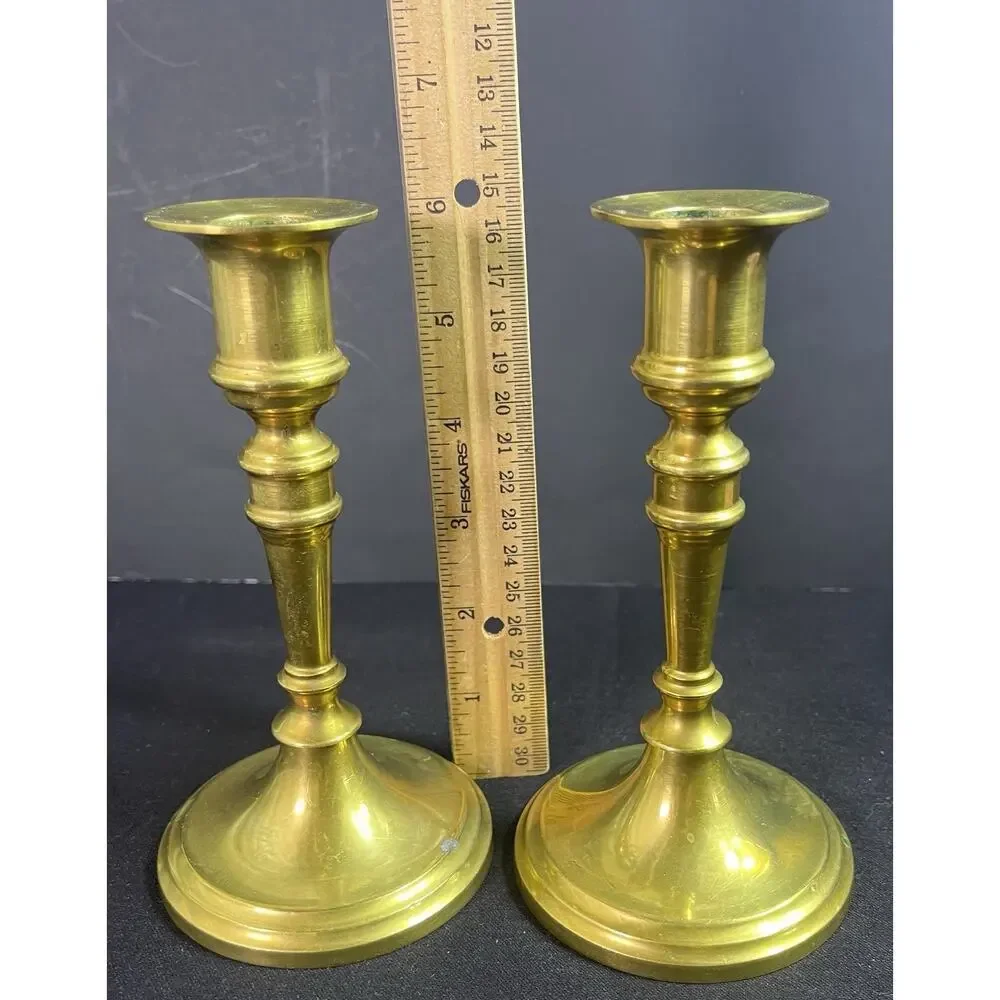 Vintage Solid Brass Candlesticks Set of 2 Heavy Candle Holders 6.5” Tall